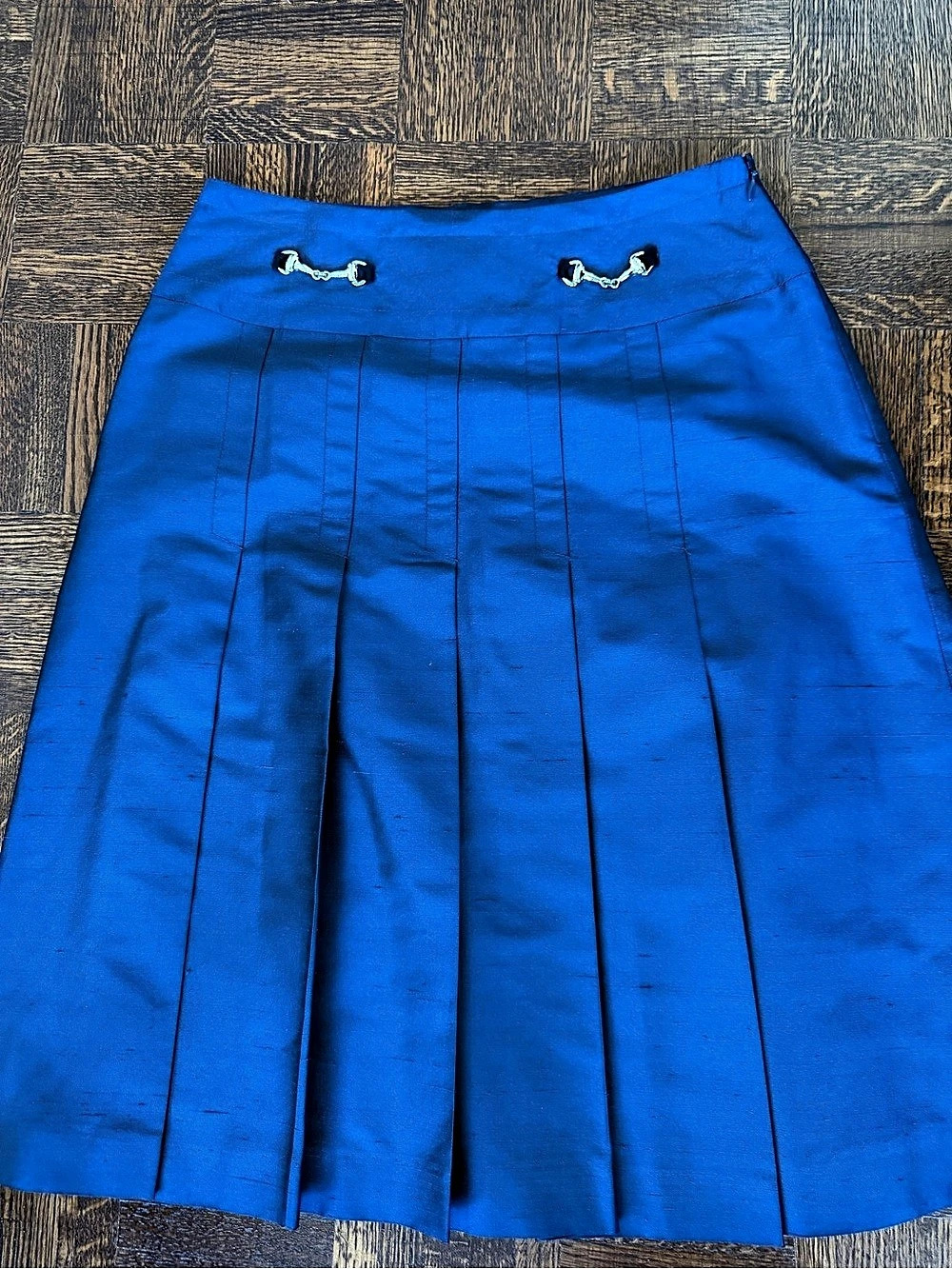 Pink Tartan Pleated Silk Skirt in Blue Size 2 Like New